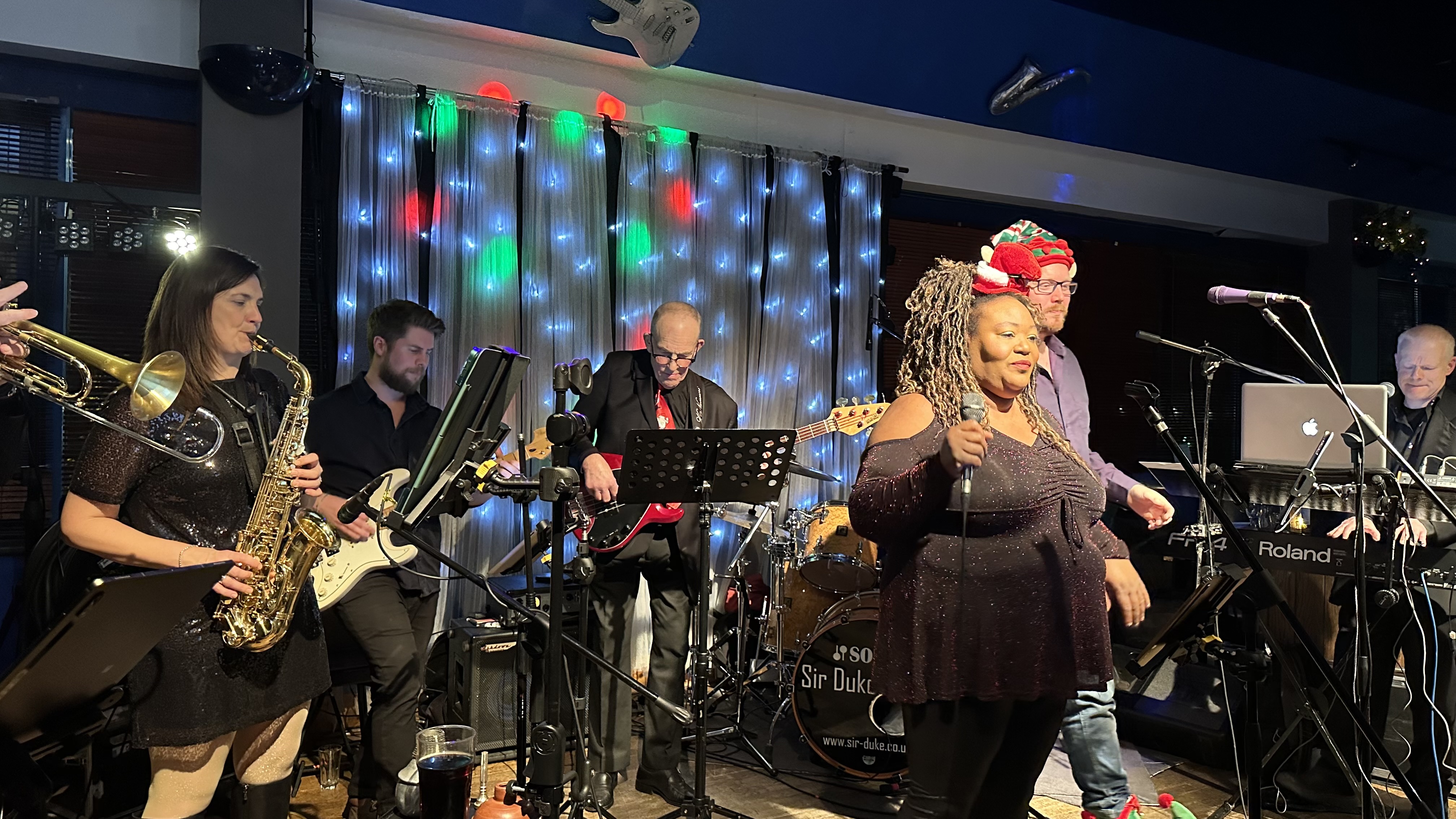 Sir Duke performing on the stage at a Christmas party at The Jazz Cafe in Reading, Berkshire.
