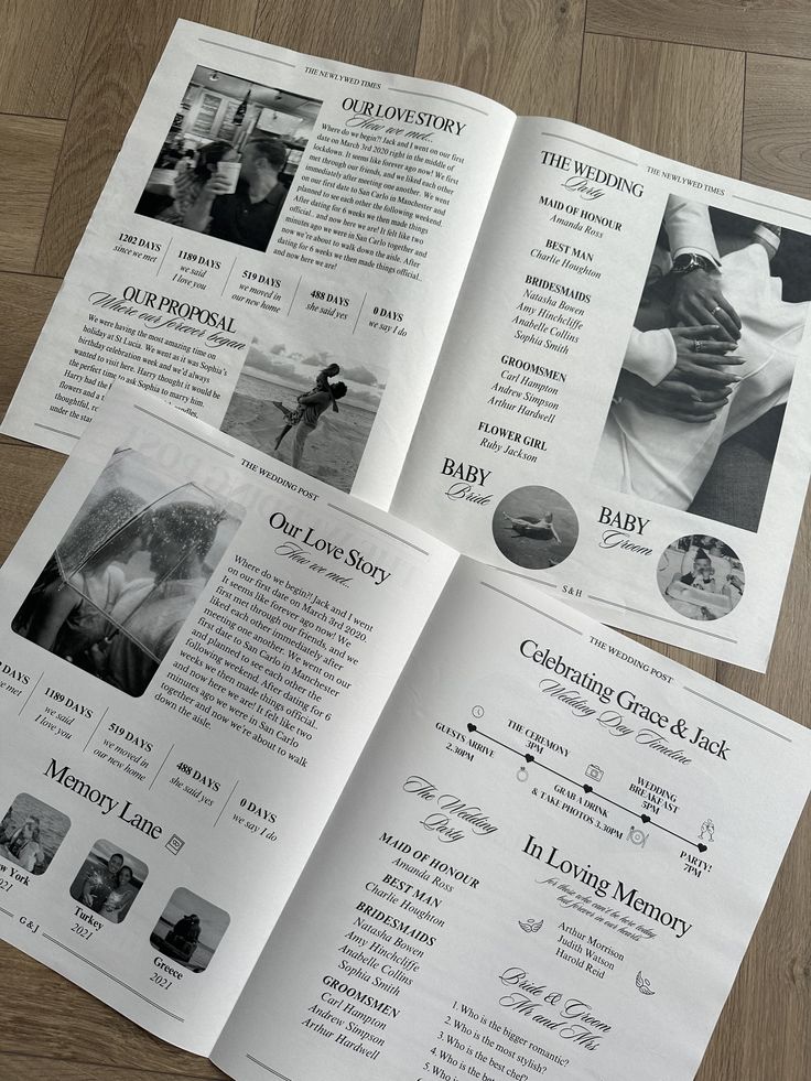 The photo shows a personalised wedding newspaper.